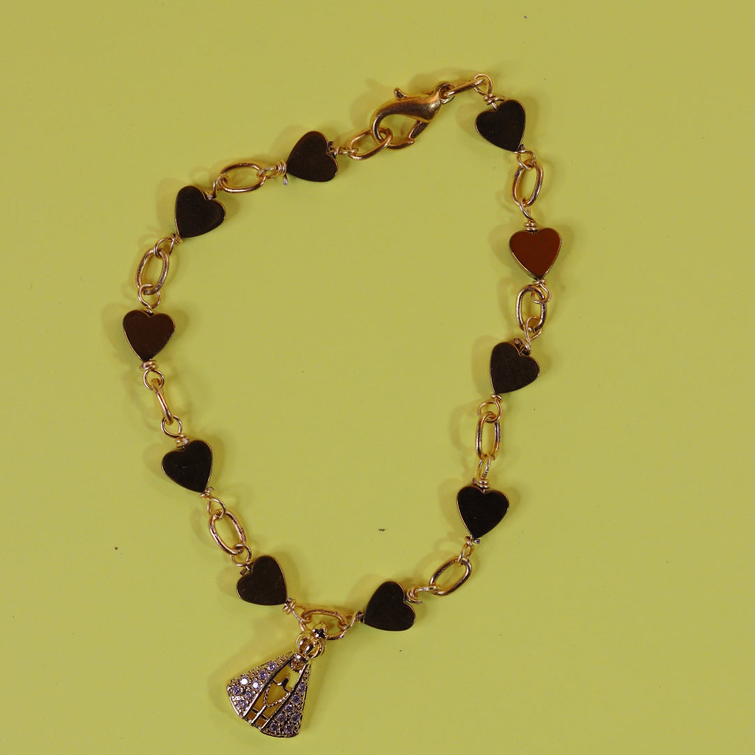 Pulsera corazones y Virgen